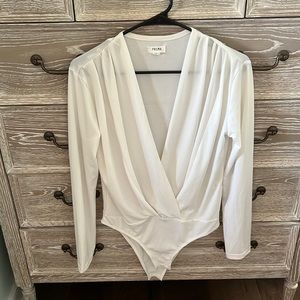 White open front drape bodysuit